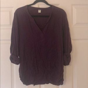Maroon Old Navy V Neck Blouse w/ Rolled Sleeves